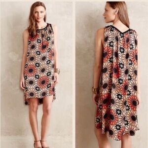 Anthropologie Floral Mini Dress - Black, Red, Cream
